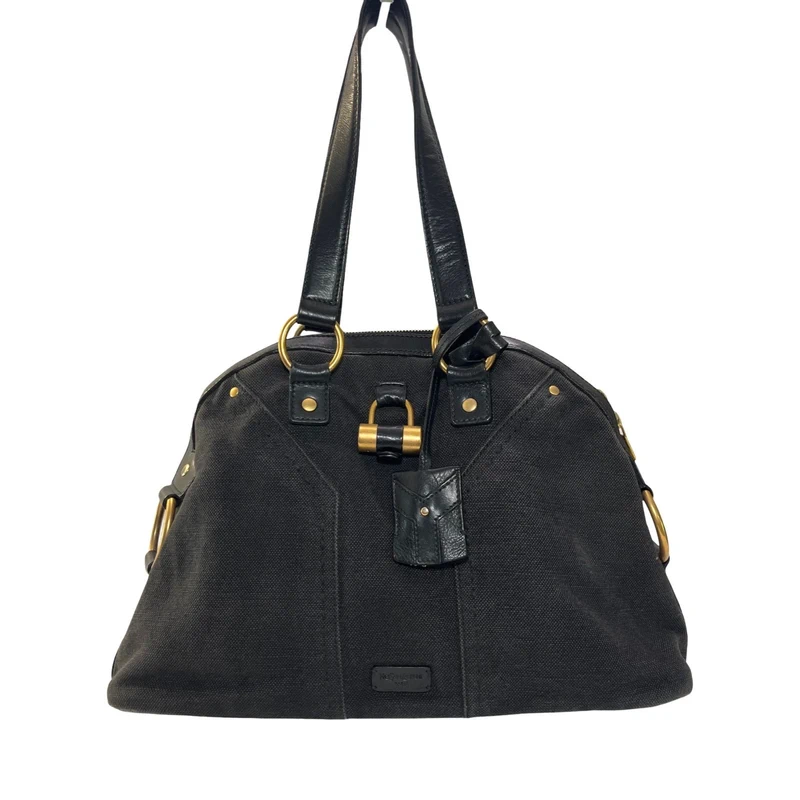 Saint Laurent Vintage Yves Saint Laurent Rive Gauche Muse Tote Black Canvas Leather Italy