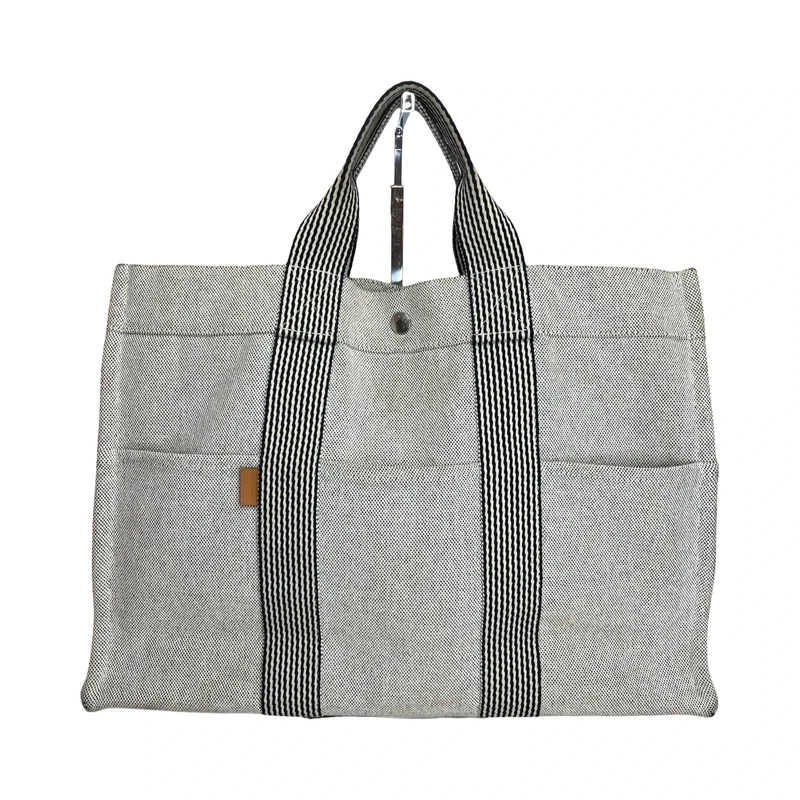 Hermès Hermès Canvas Fourre Tout MM Tote Bag Gray Stripe Web Handles Large Authentic