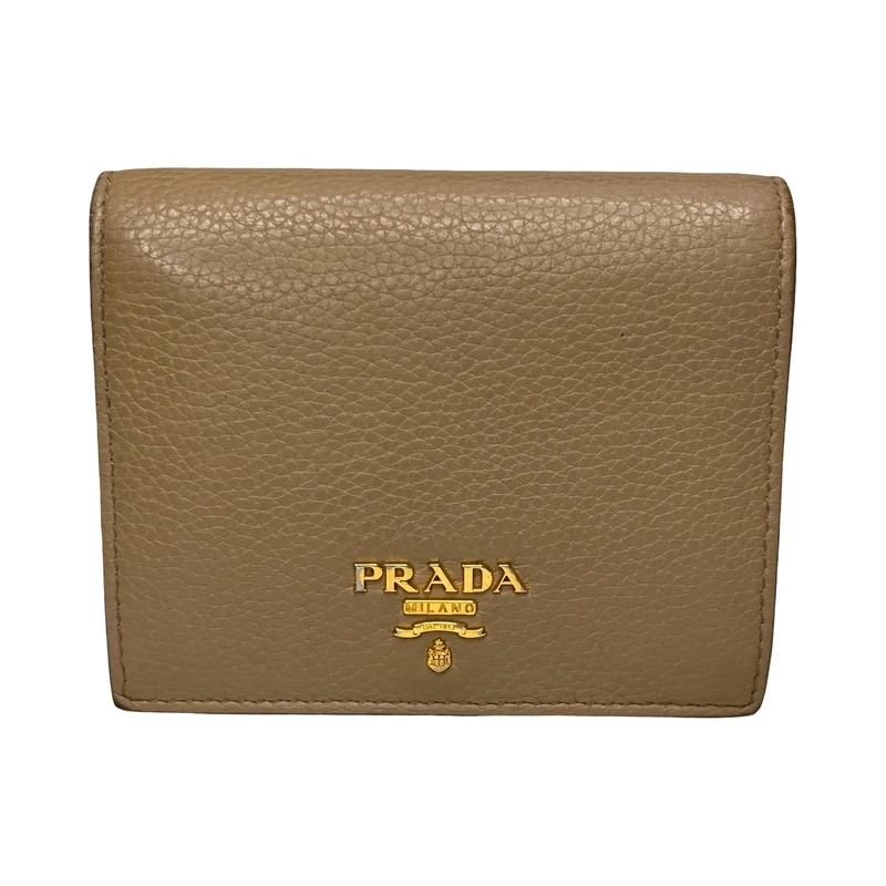 Prada Prada Vitello Daino Taupe Beige Leather Bifold Wallet Pink Interior with Box