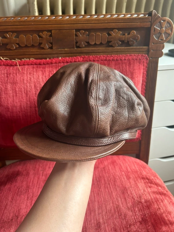 Miu Miu Miu Miu Brown Real Leather Newsboy Cap Fisherman Puffy Hat