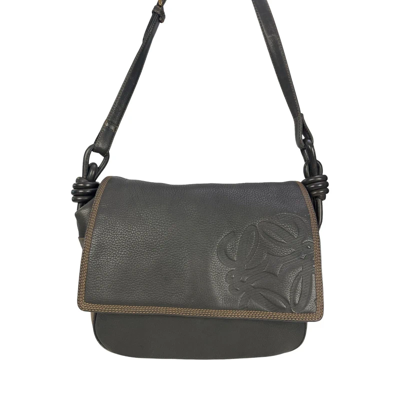 Loewe Loewe Vintage Pebbled Leather Anagram Crossbody Bag Black Brown Small