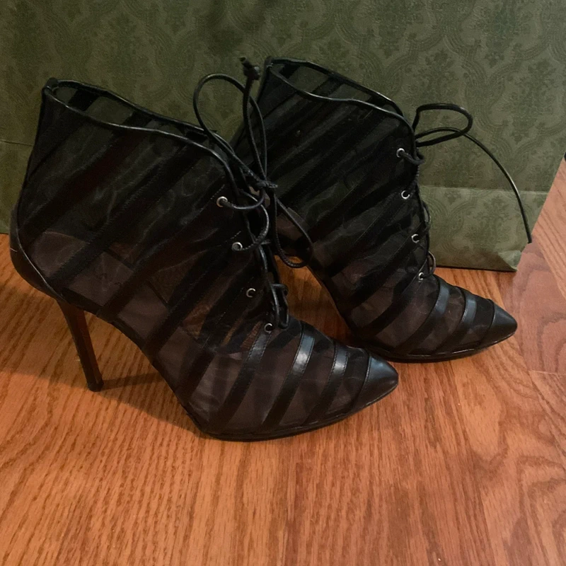 Alaïa Alaïa Black Leather Caged High Heel Boot with Mesh 39 Orig $1850