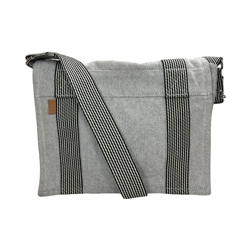 Hermès Hermès Fourre-Tout Messenger Bag Gray Cotton Canvas Black Stripe Made in France