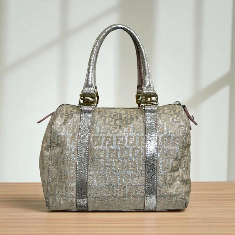Fendi Vintage Fendi Zucchino Metallic Boston Bag