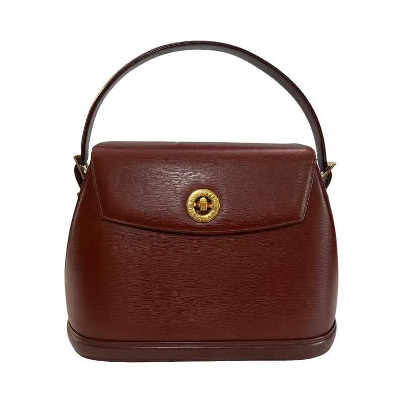 Valentino Vintage Valentino Garavani Embossed Leather Top Handle Crossbody Bag Brown Gold