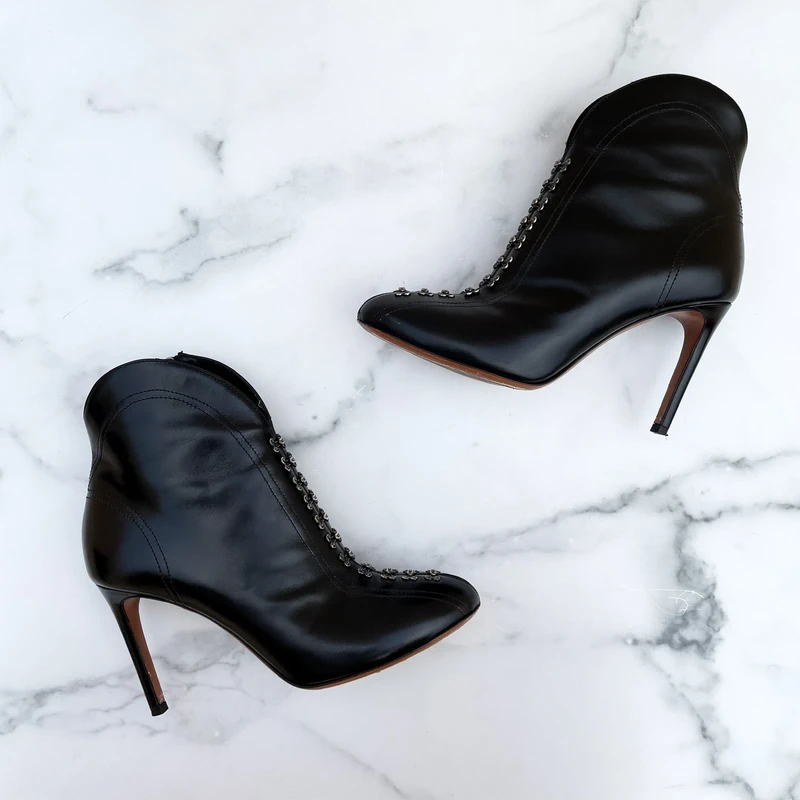 Alaïa Azzedine Alaia embellished black glossed-leather ankle boots size IT 38.5 US 8.5