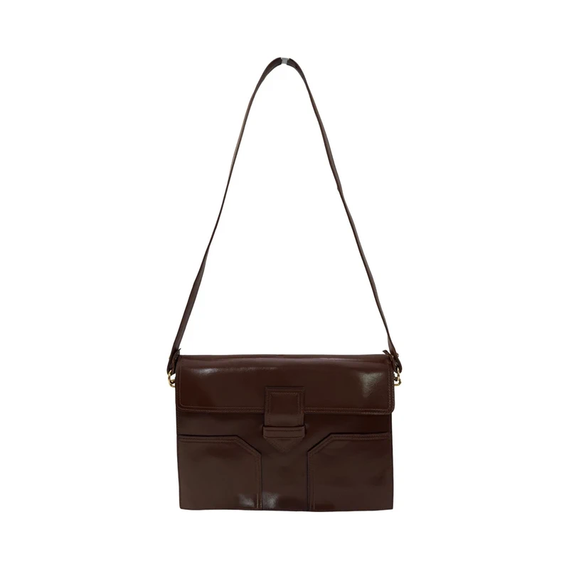 Saint Laurent Vintage Yves Saint Laurent Brown Leather Shoulder Bag Model DE 3133 BR 1970-80s