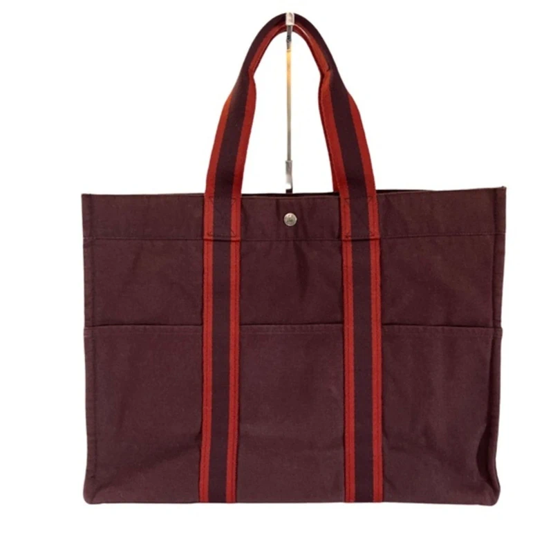 Hermès Hermès Fourre-Tout Tote GM Burgundy Canvas Red Stripes Made in France