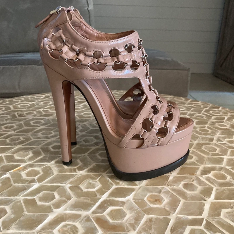 Alaïa Alaia laser-cut T-strap eyelet-embellished leather platform stiletto sandal