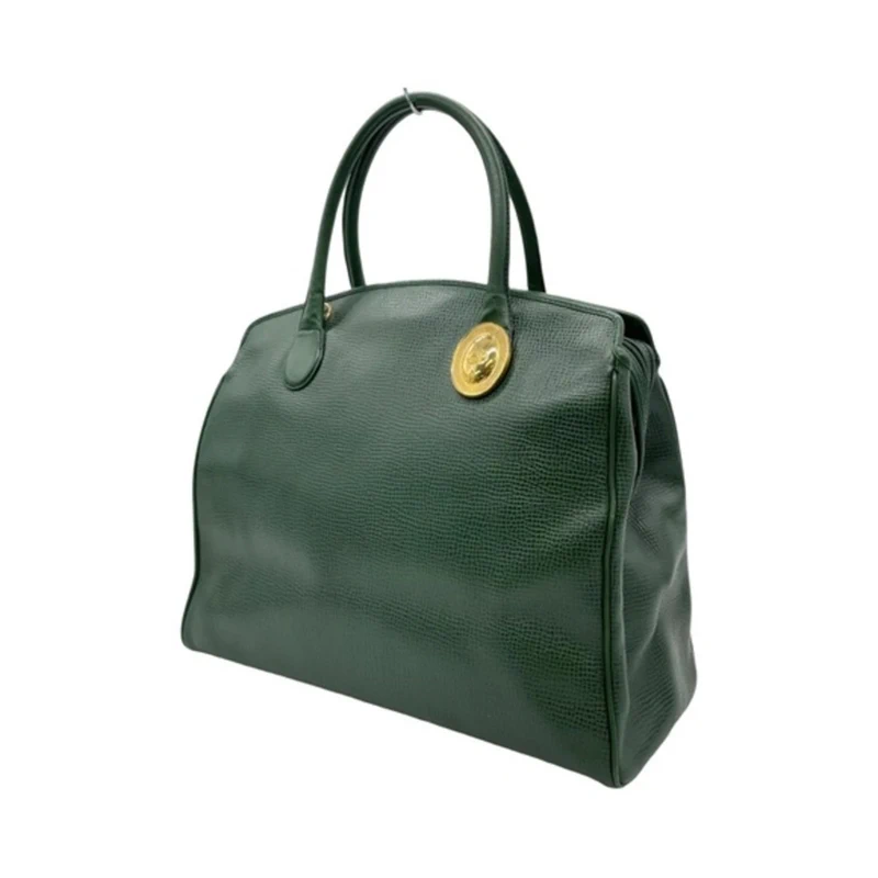 Dior Vintage Christian Dior Green Leather Satchel Bag Gold CD Logo Made In France
