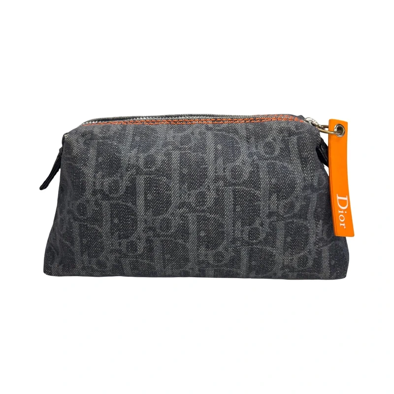 Dior Christian Dior Homme Monogram Flight Pouch Navy Denim Orange Trim Made in Spain