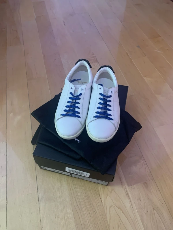 Saint Laurent Saint Laurent Women’s White Sneakers with Blue Accents