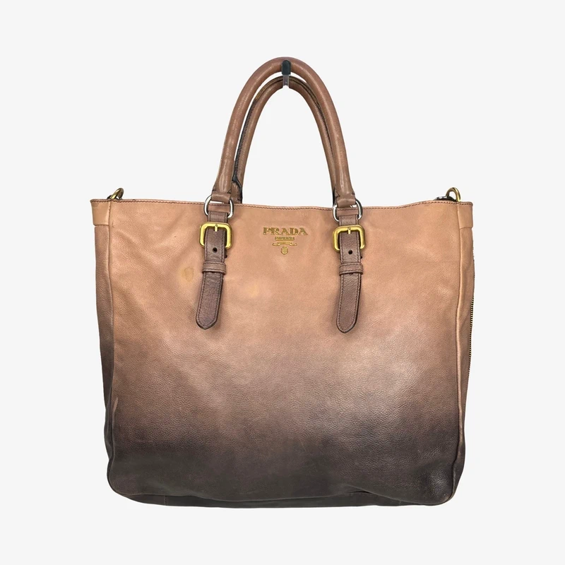 Prada Prada Ombre Leather Tote Bag Brown Gradient Large Satchel Shoulder Bag