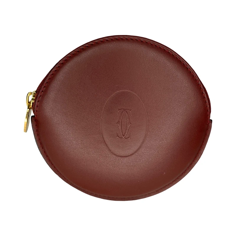 Tom Ford Vintage Must de Cartier Bordeaux Round Coin Purse Leather Gold Zipper Spain