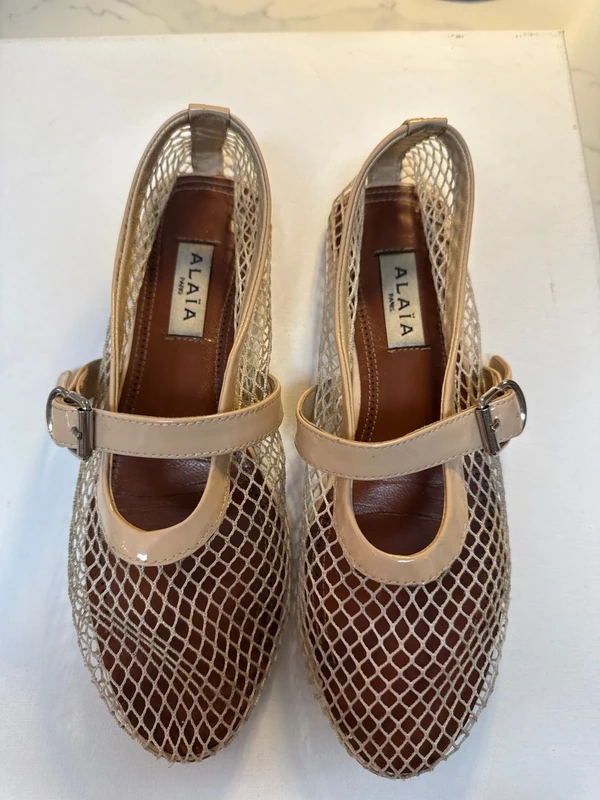 Alaïa Ballerina Strap Fishnet Flats